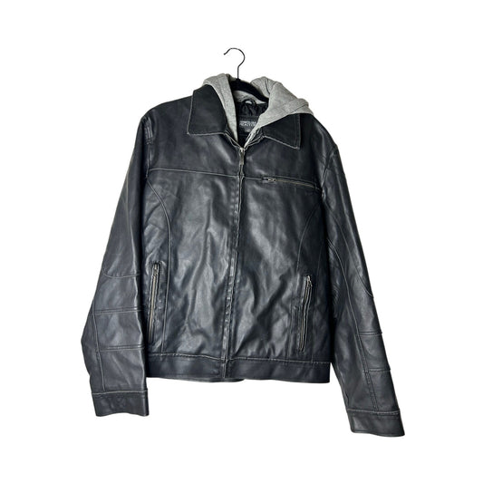 kenneth cole reaction leather bomber jacket with knit hood size L