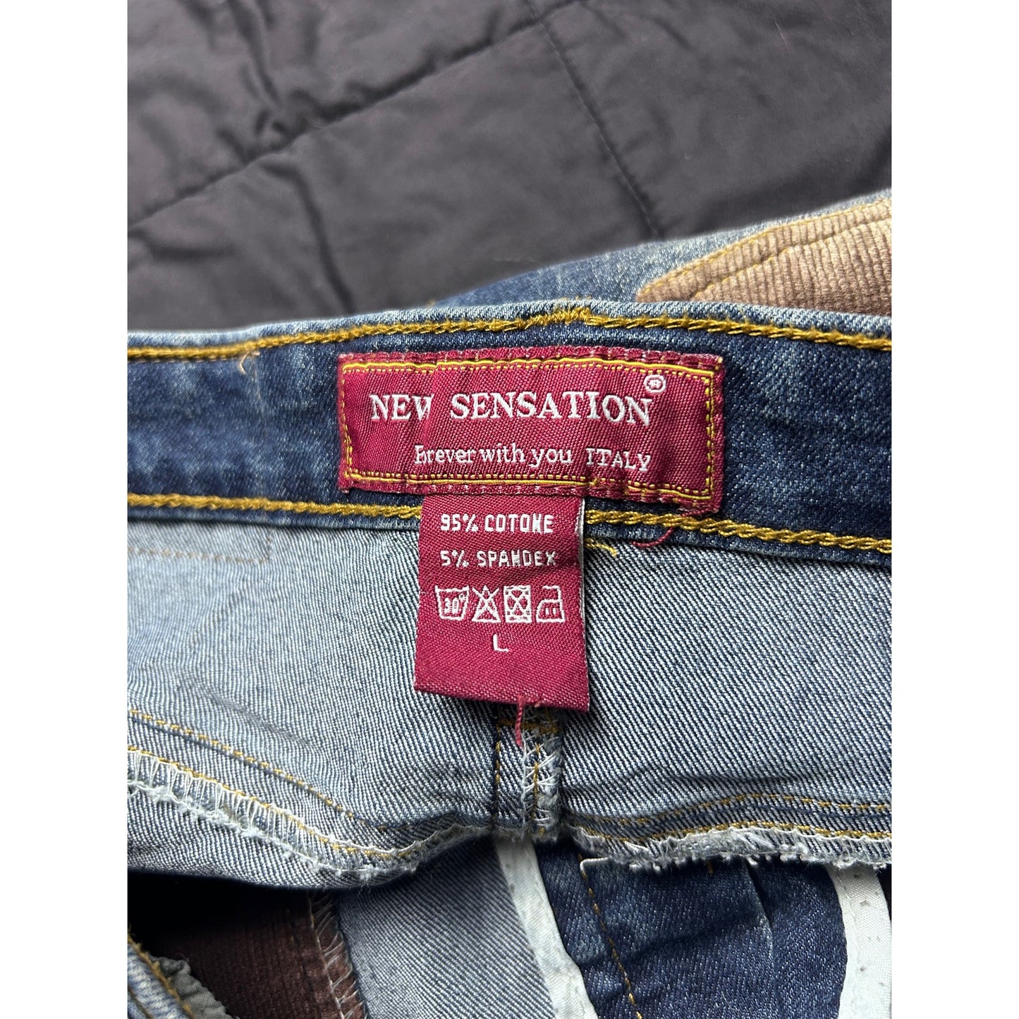 Euro Y2K it girl corduroy and denim belted skirt size large by new sensation