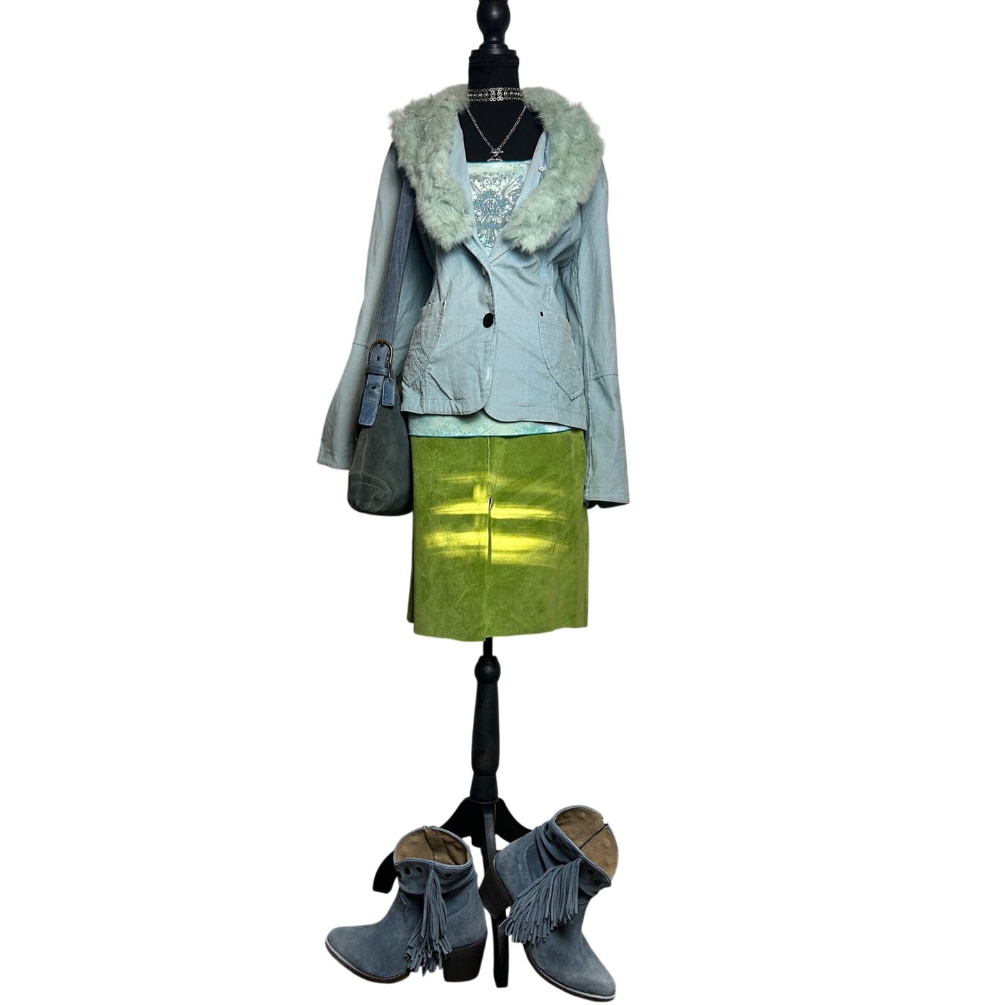 nwt deadstock bebe lime green suede leather skirt size 6