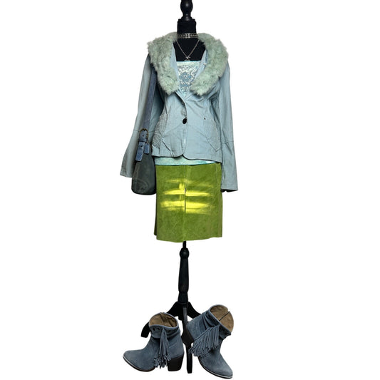 nwt deadstock bebe lime green suede leather skirt size 6