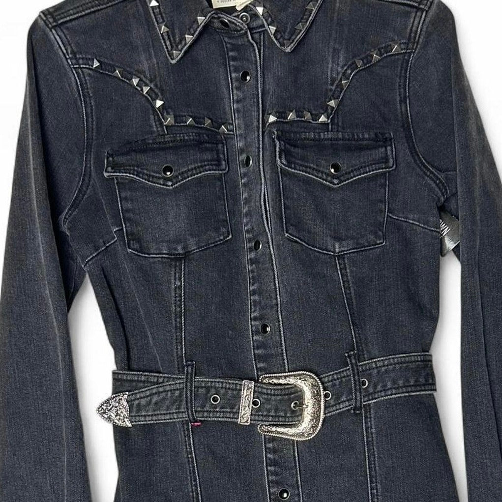 🖤 Robe en jean noir Idyllwind Western Rockstar avec ceinture cloutée