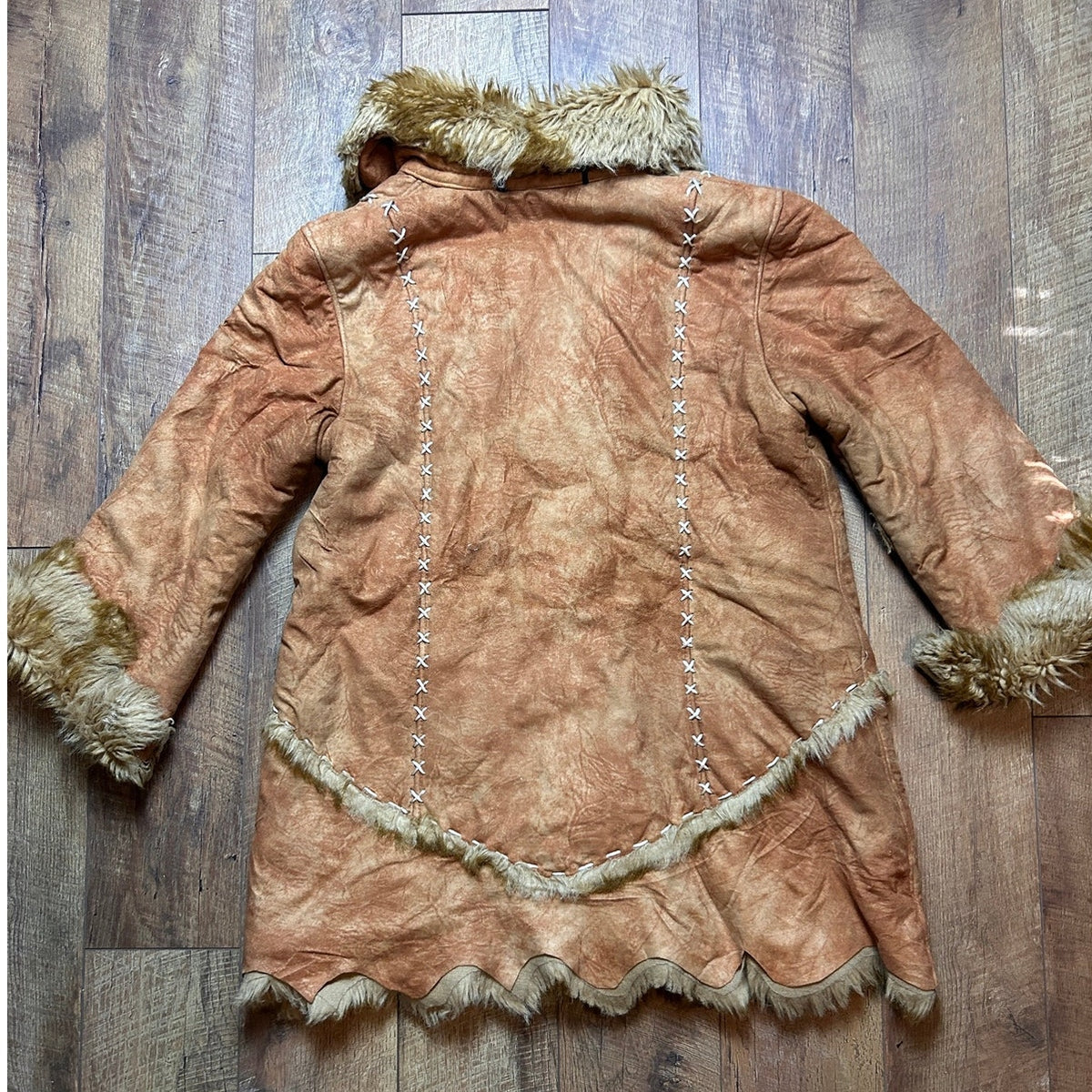 Liang Mei Qi Yao Shearling Jacket Size 52 Asymmetric Whipstitch Raw Hem Western Y2K