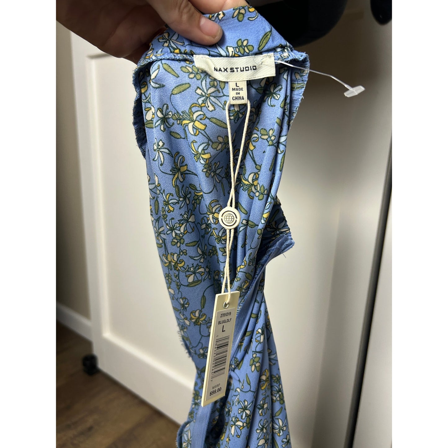 nwt max studio ruffled skirt high/ lo blue gold leaf 2701d19 $98 retail