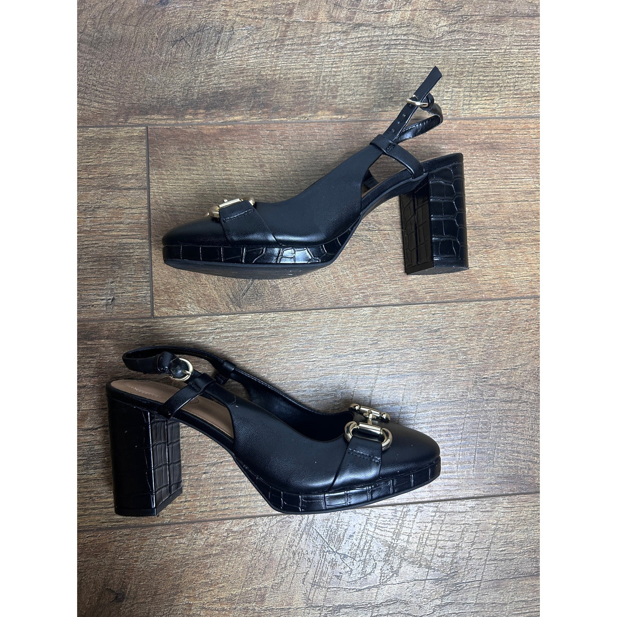 Giani Bernini Apriil Croc Embossed Memory Foam Slingback Pumps Gold Hardware Sz 7