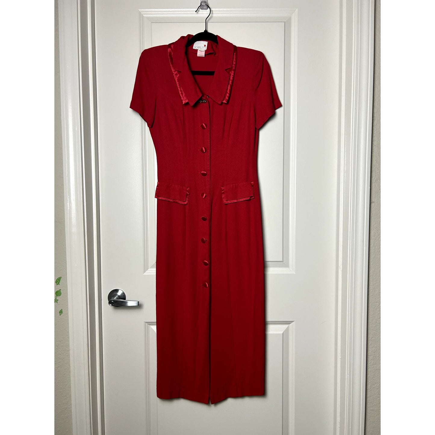 Vintage Red Maxi Shirt Dress Rayon Blend Scarlett Tag Flowy Size S