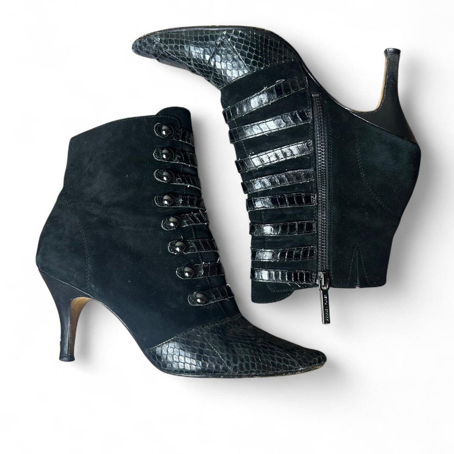 Donald J. Pliner Tinsley Black Suede Kitten Heel Boots (Model Off Duty Edit)