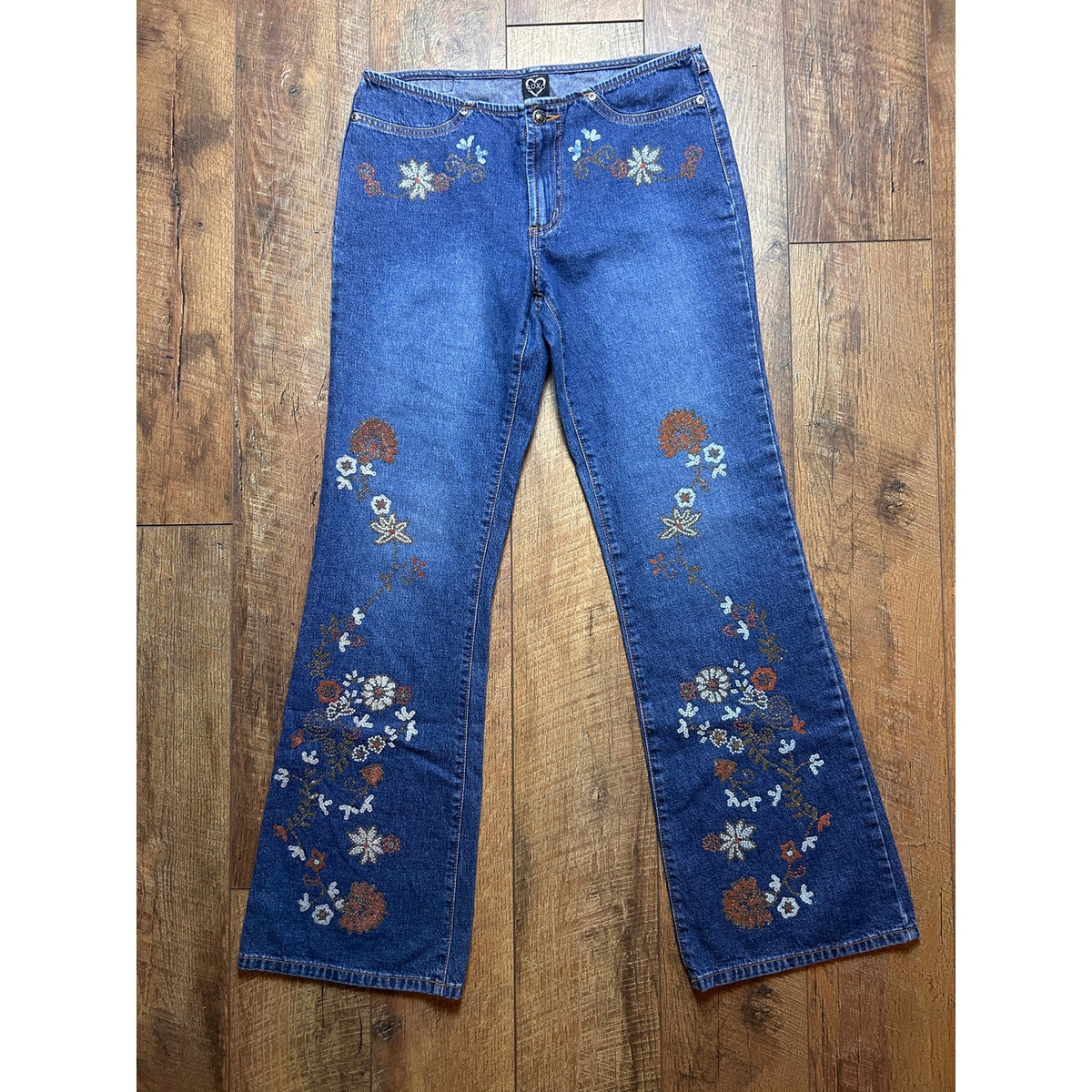 XOXO Jeans Y2K Hand Embellished Floral Denim Brazilian Fairy Jeans