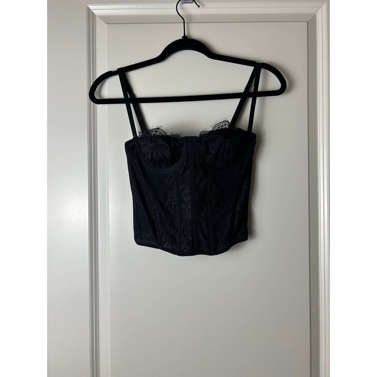 Square neck eyelash lace trim corset size xs