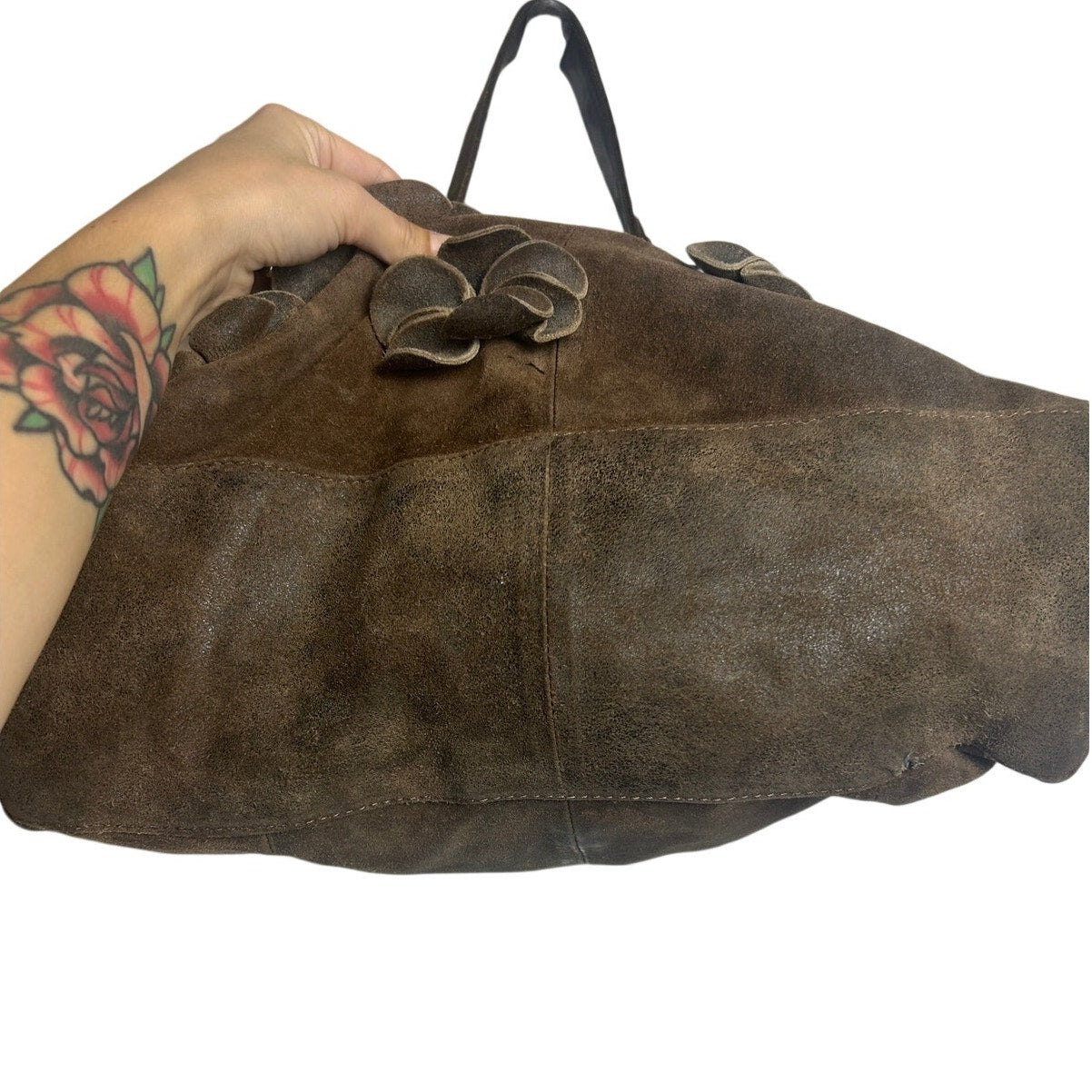 Lucky brand all suede hobo bag with flowers and rayon lining