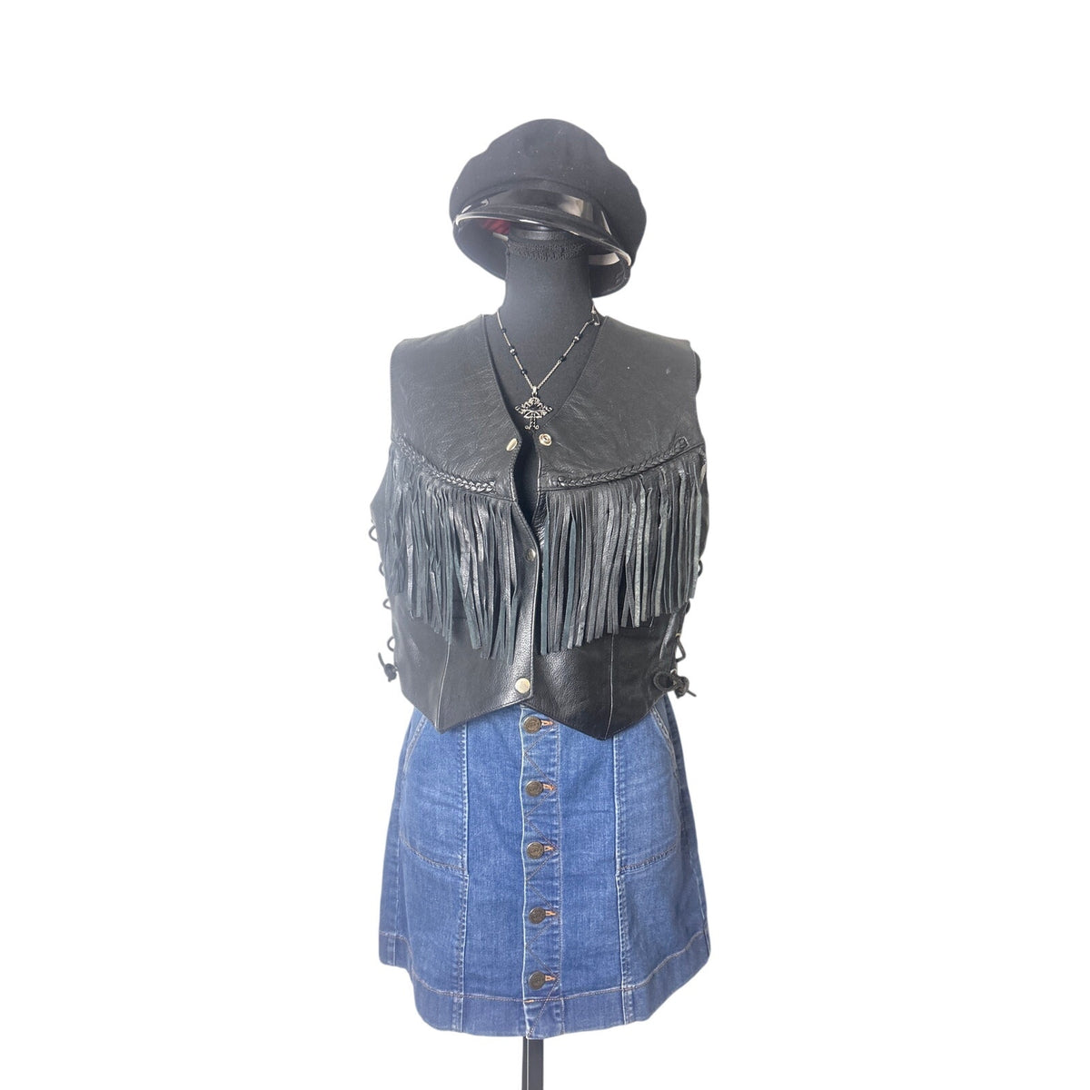 vance leathers braided fringe biker vest size l