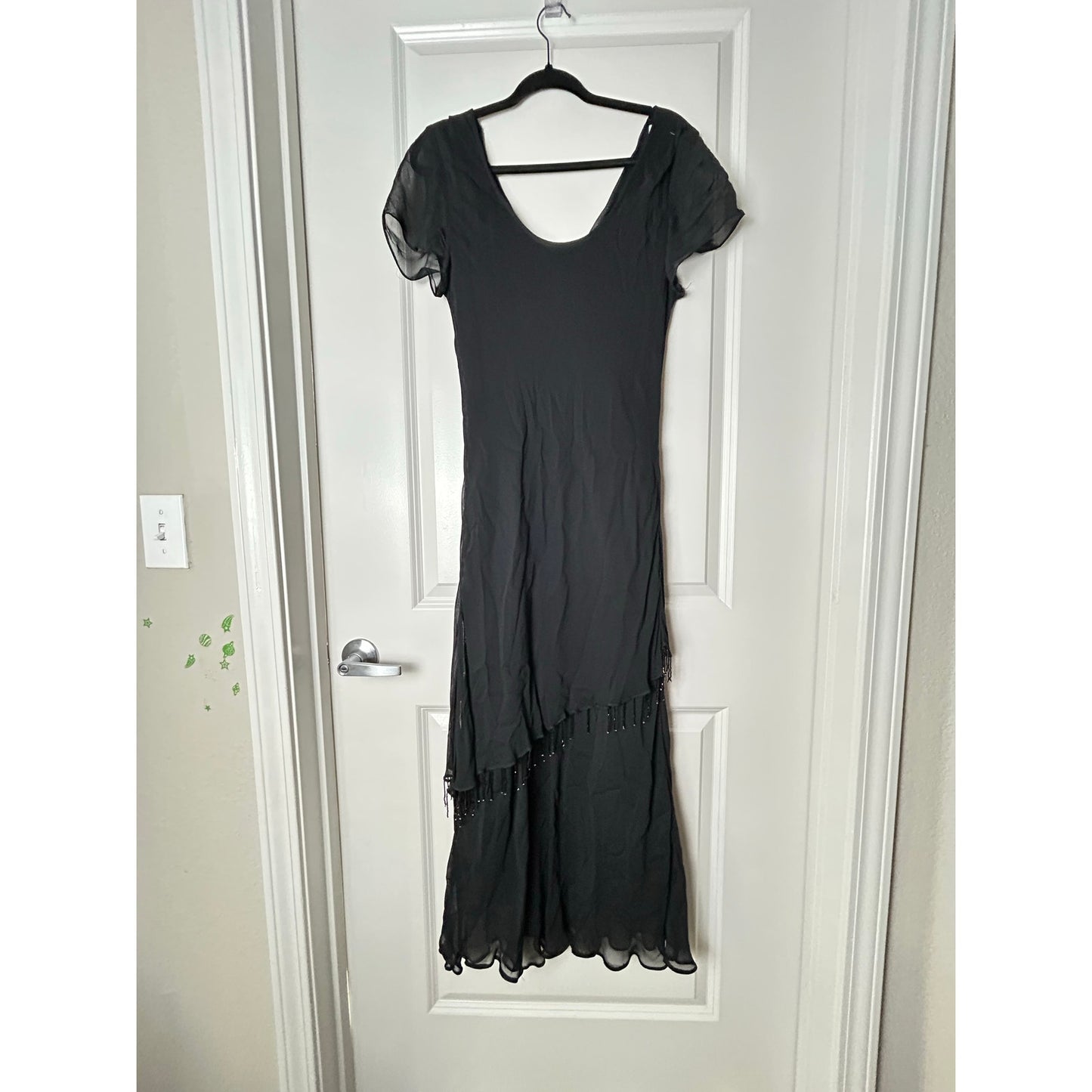 Robe longue en rayonne bleue perlée Eva taille 16