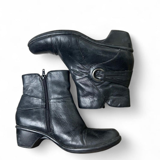 Clarks black leather ankle boots
