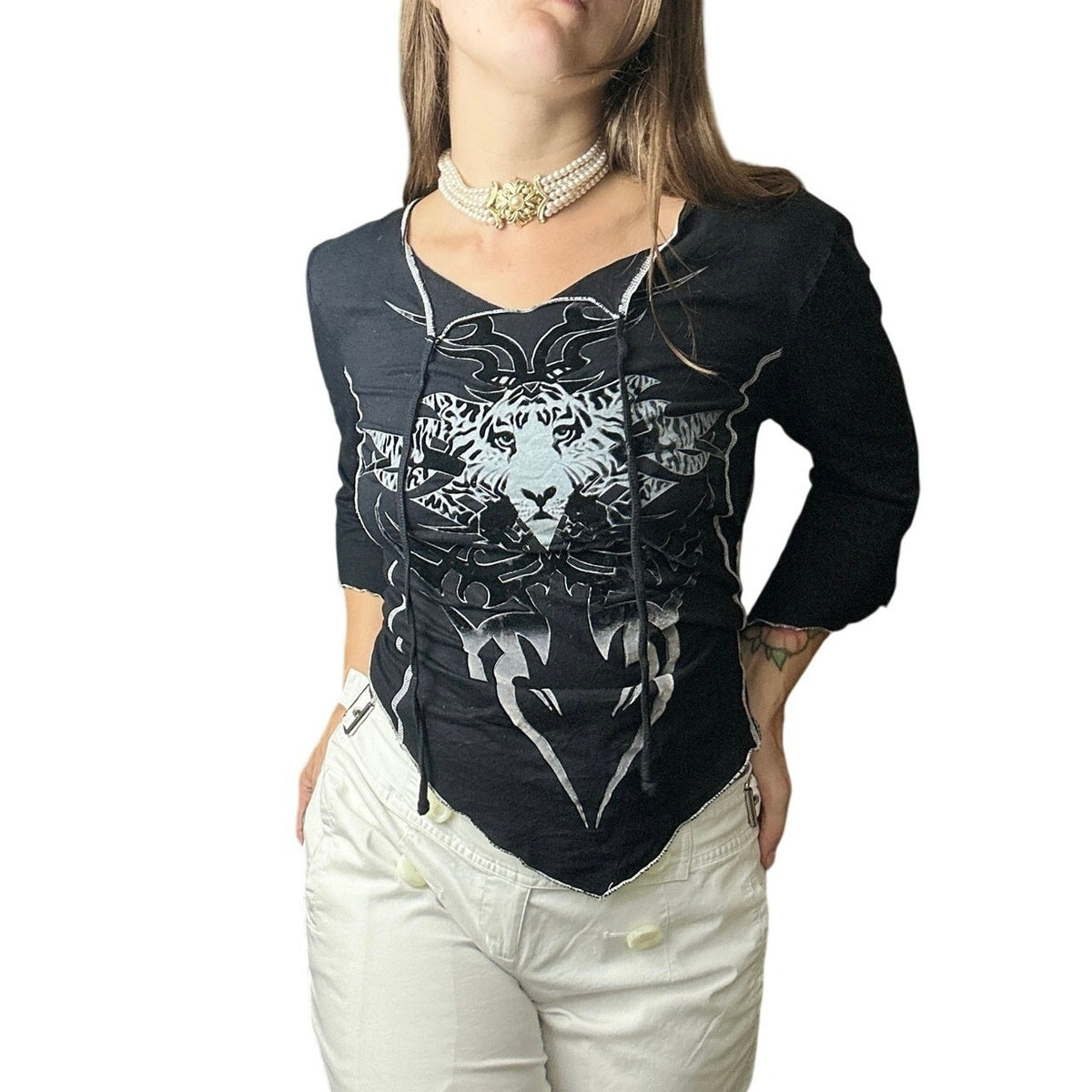 Velvet Burnout Tiger Tribal Fairy Hankerchief Hem Top