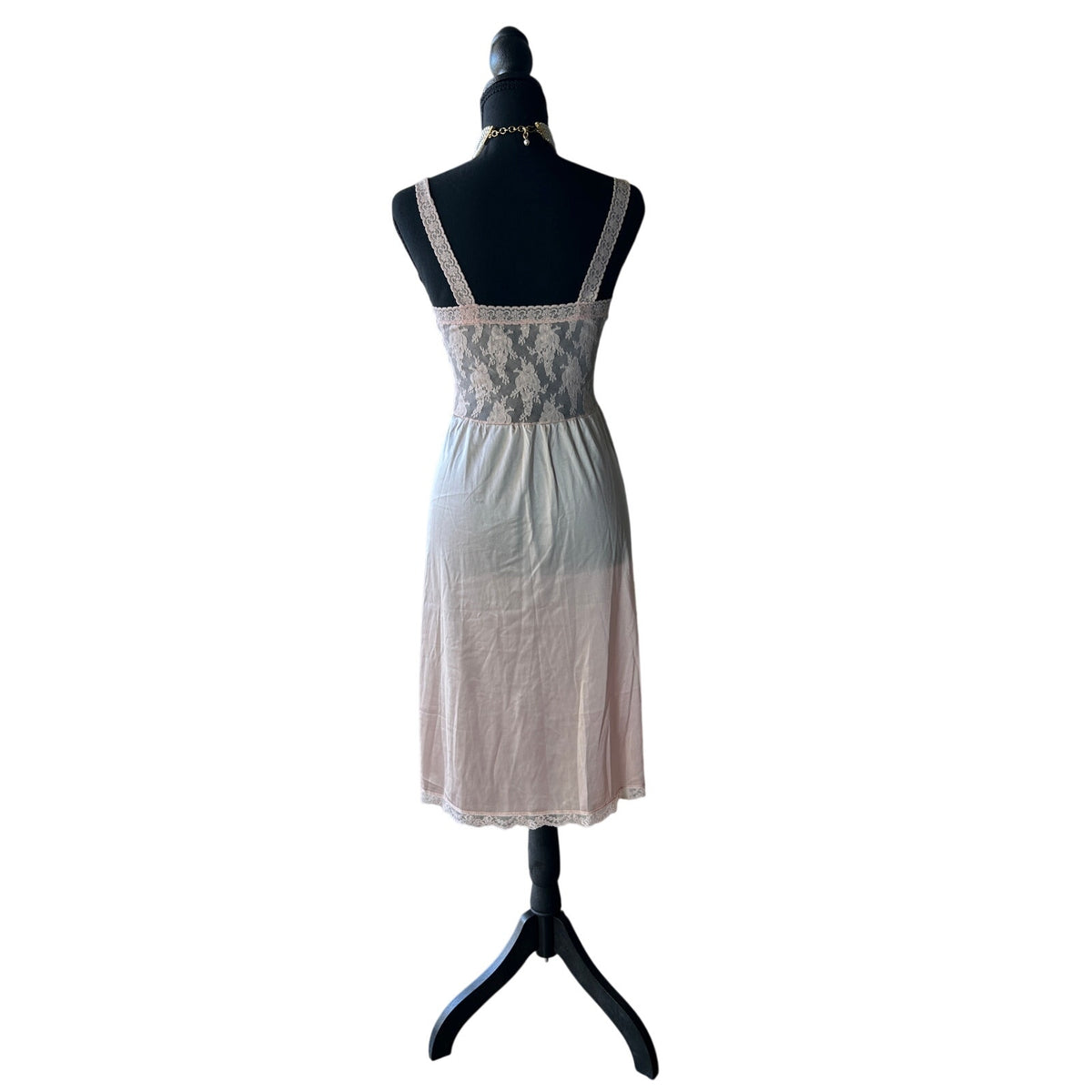 1960's vanity fair nylon and lace slip dress baby pink size 32 l