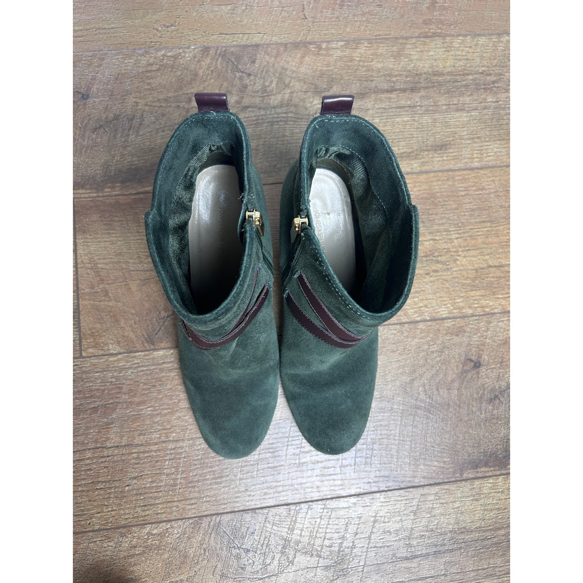 Jones New York Unbodder Green Suede Heeled Boots Size 10 4" Heel