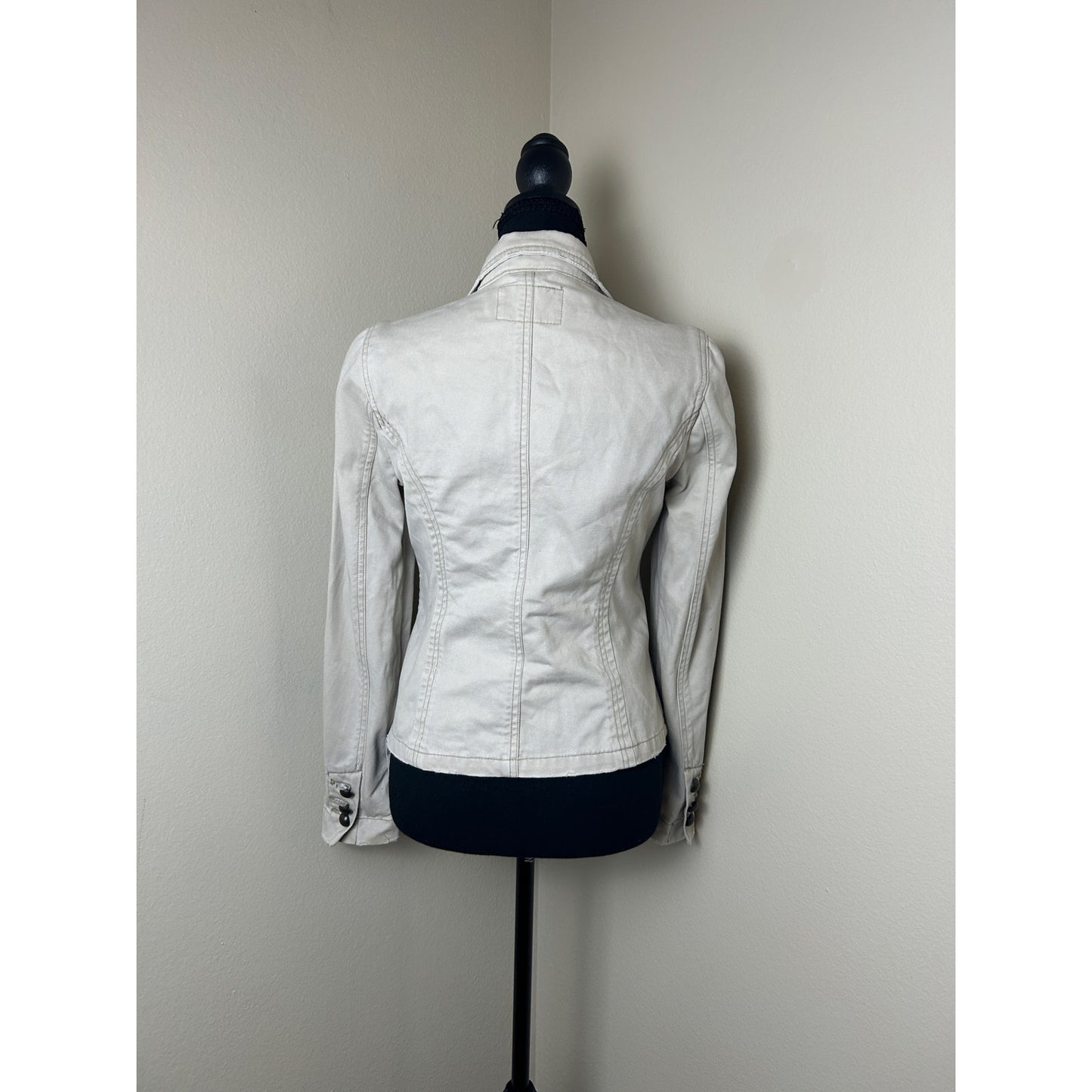 Vintage Y2K Aeropostale Beige Blazer Brass Button Embroidered Snatched Waist Jacket Size S