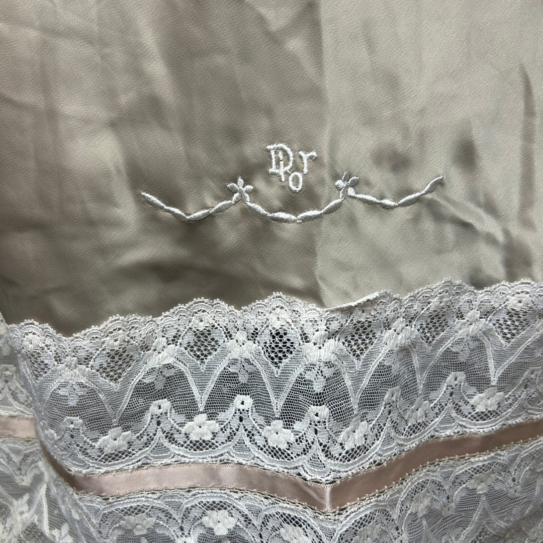 christian dior slip skirt embroidered side slit nylon/ rayon blend size m champagne and cream collored lace
