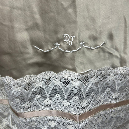 Christian Dior Sliprock, bestickt, seitlicher Schlitz, Nylon-Rayon-Mischung, Größe M, champagner- und cremefarbene Spitze