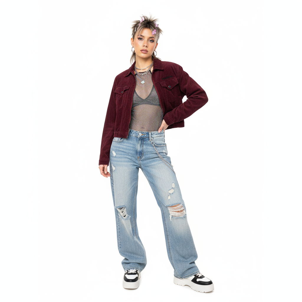 Burgundy Harley Davidson corduroy jacket modeled
