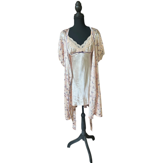 Morgan Taylor Robe en satin + ensemble nuisette 🦋 Imprimé papillon rose Lingerie Y2K