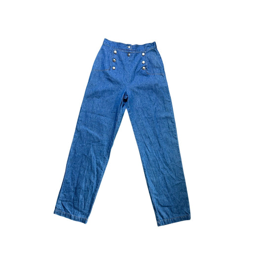 Vintage Wide Leg Sailor Jeans High Rise Button Front Denim Size S