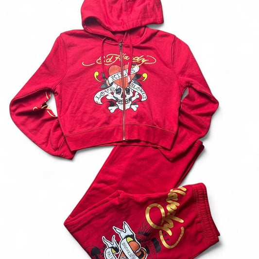 Rare ed hardy red and white tracksuit
