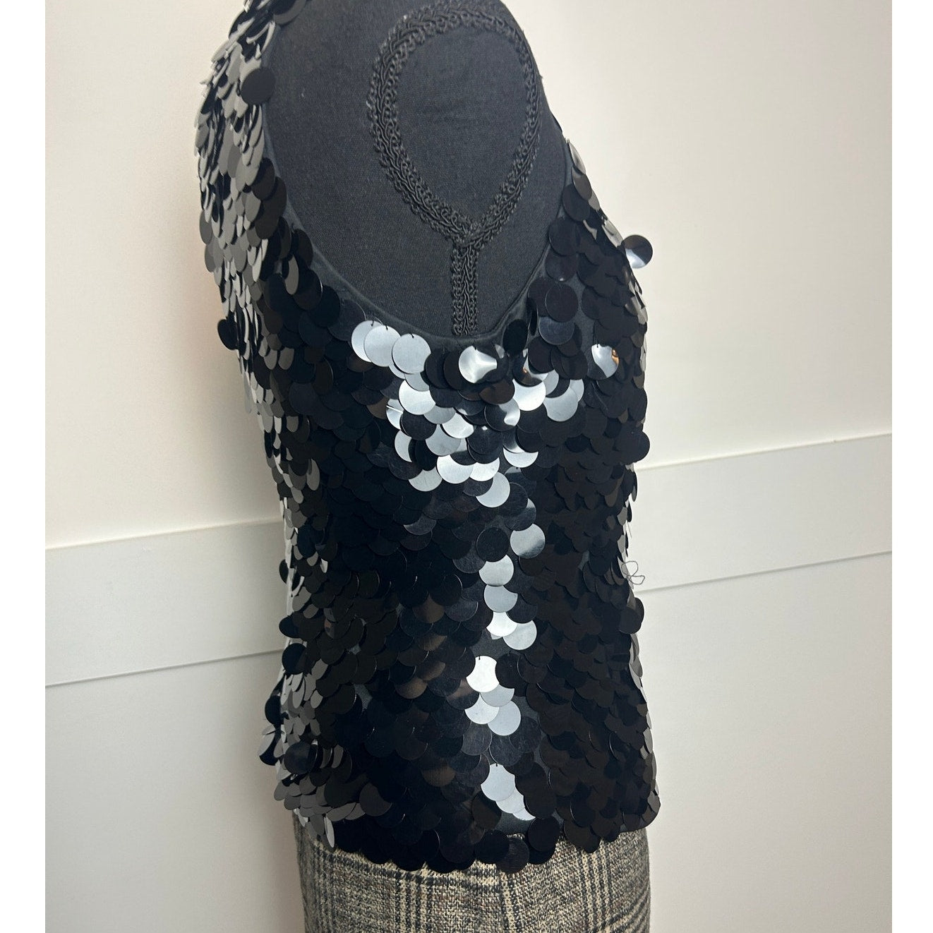 JS Boutique Black Mermaid Sequin Halter Top Y2K It Girl Night Out M