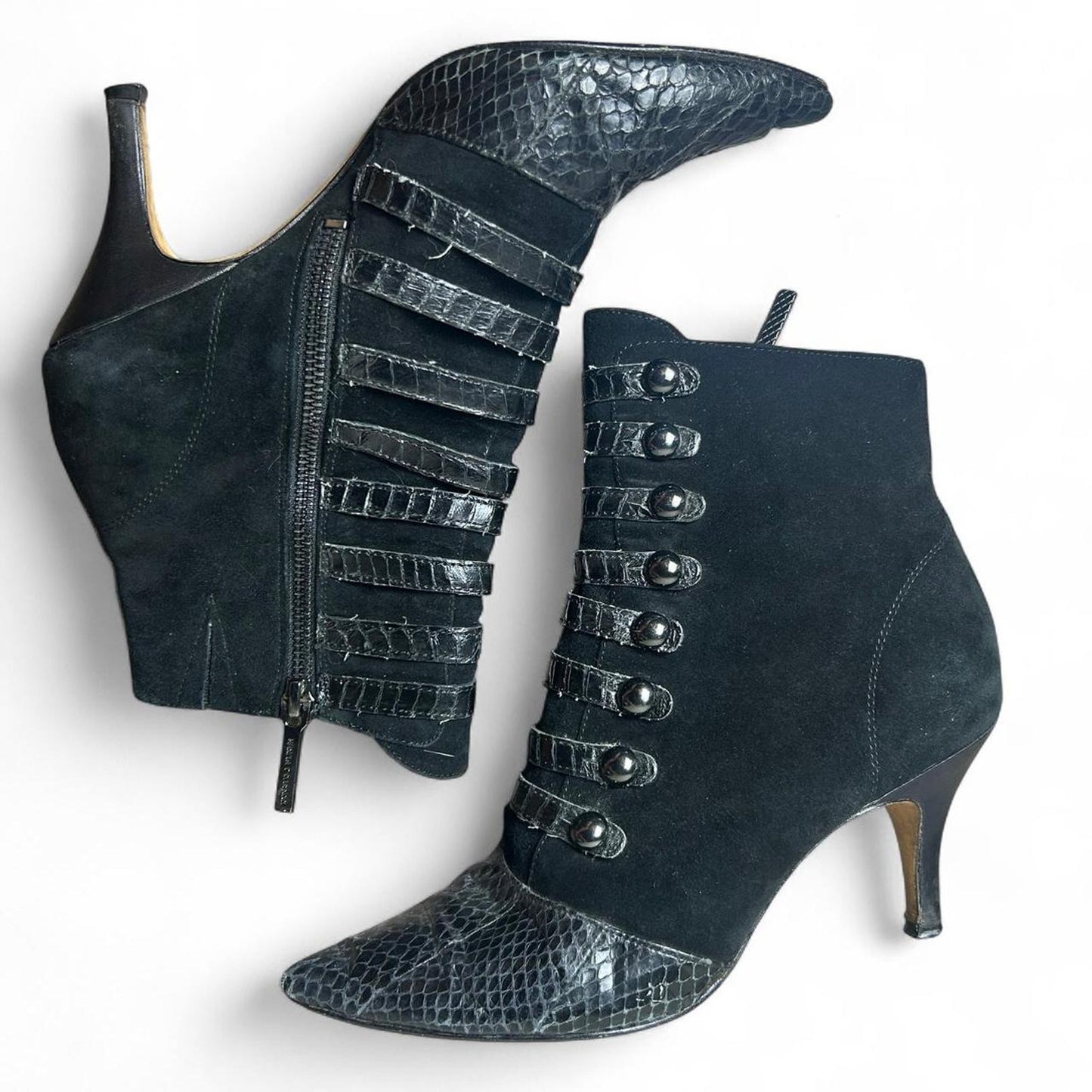Donald J. Pliner Tinsley Black Suede Kitten Heel Boots (Model Off Duty Edit)