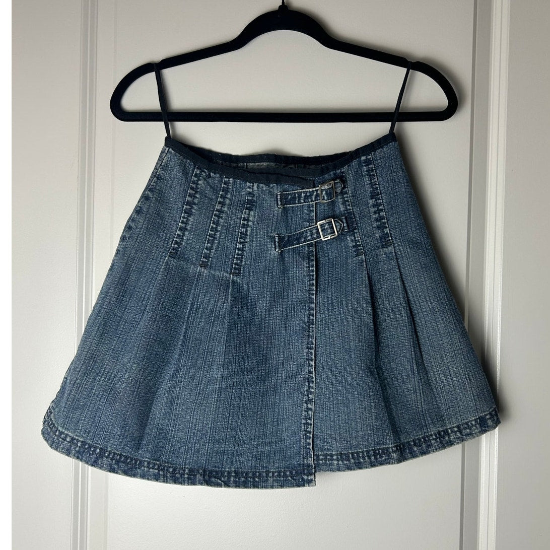 Y2K Falten-Minirock Jeans Division Hüftjeans Schulmädchen Ausgehrock Größe XXS