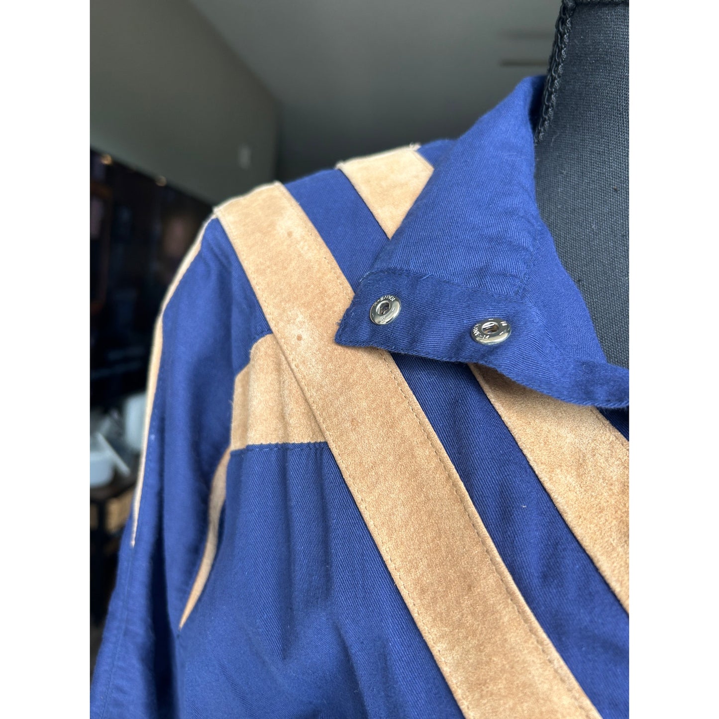 80s euro western dress suede and cotton patchwork MASS paris size s