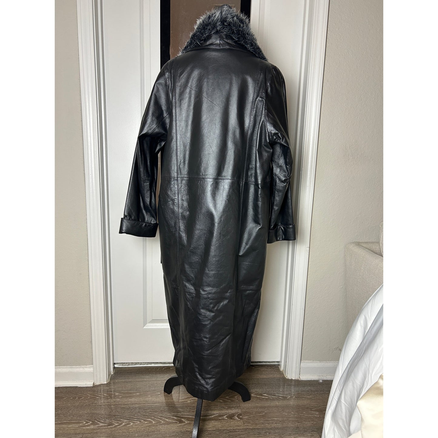 terry lewis fur trim leather duster size m