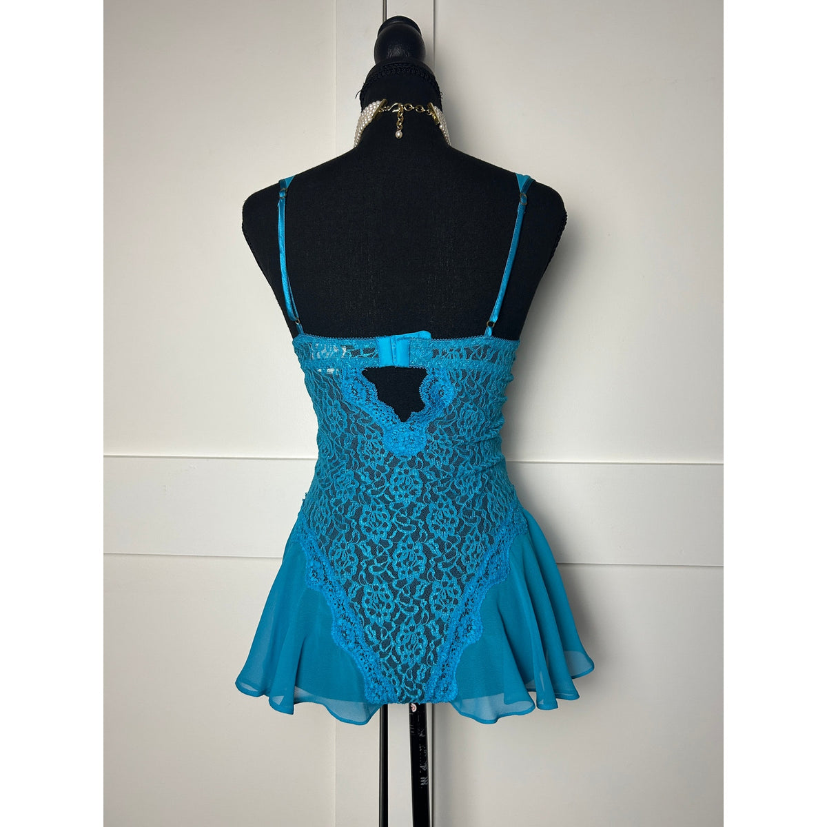 Cinema etoile high leg lace and chiffon ruffle turquoise blue