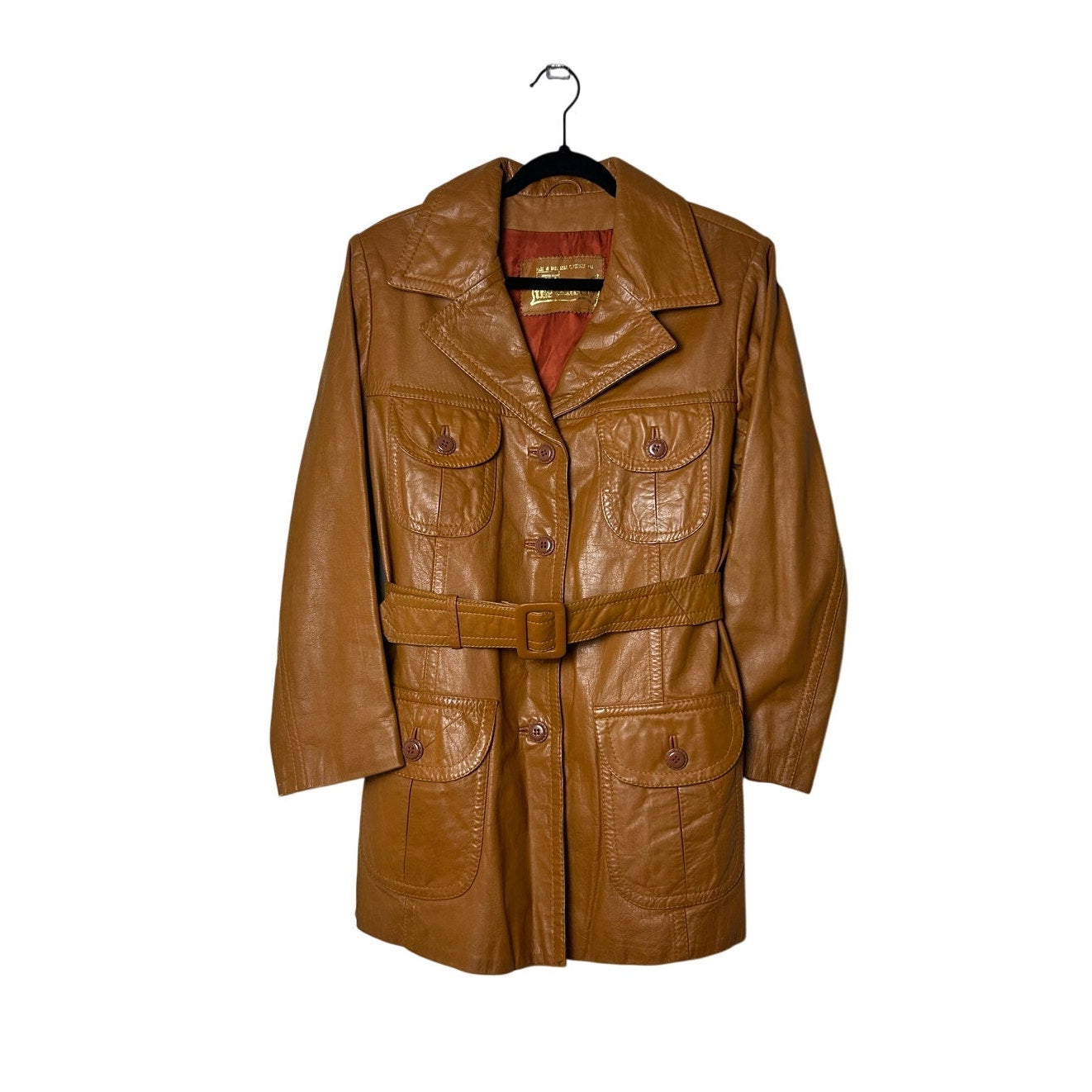 Trench en cuir ceinturé Montgomery Ward couleur cognac taille M