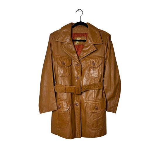Montgomery ward leather belted trench cognac size m