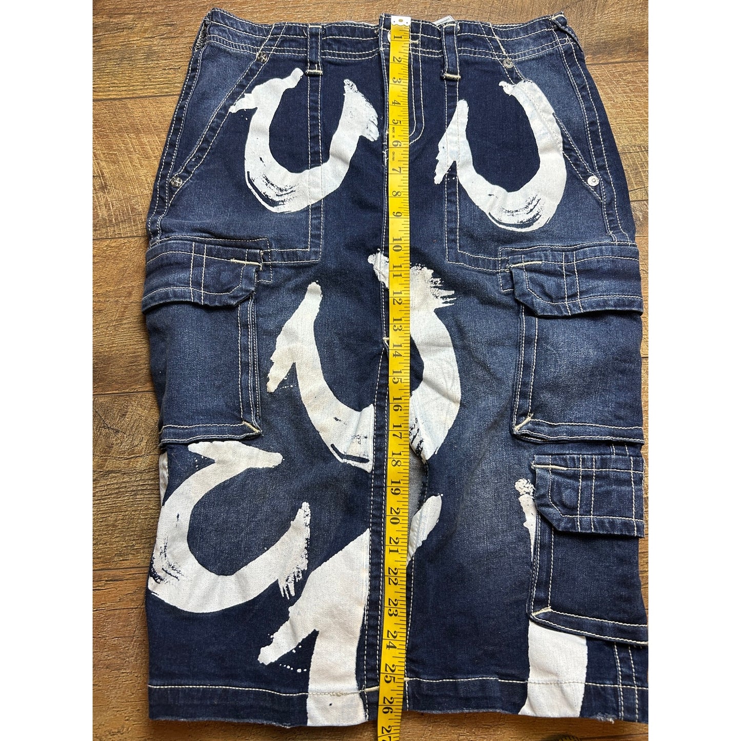 True Religion Cargo Midi Skirt Size 27 Y2K Indie Sleaze Utility Logo 30x26