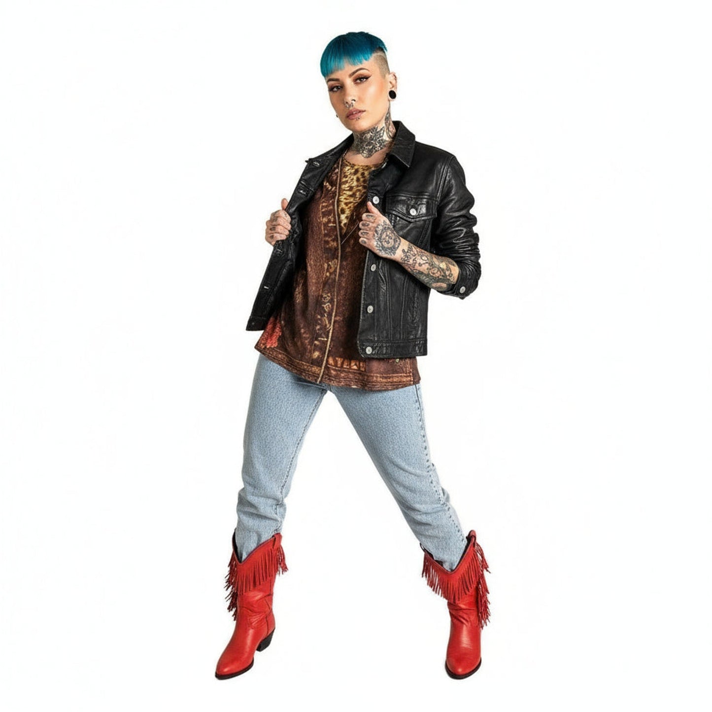 1980s Capezio Red Leather Fringe Boots Size 7 Vintage Cowboy / Western Style