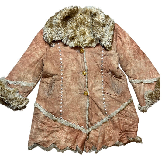 Liang Mei Qi Yao Shearling Jacket Size 52 Asymmetric Whipstitch Raw Hem Western Y2K