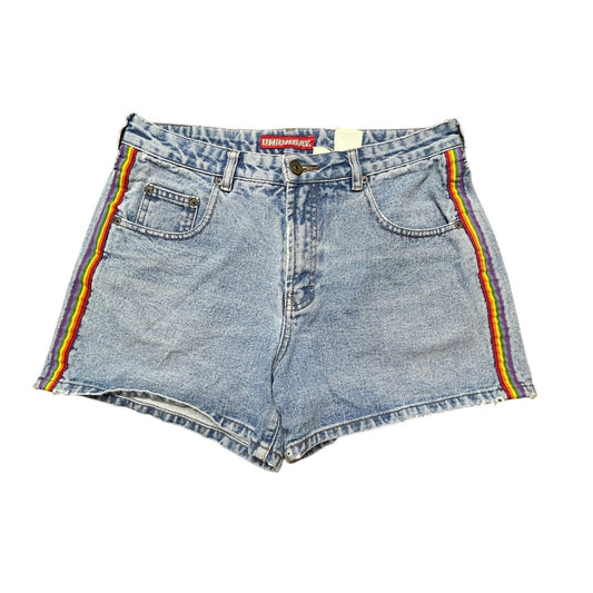 union bay rainbow strip light wash jorts 30in high waist 3in inseam
