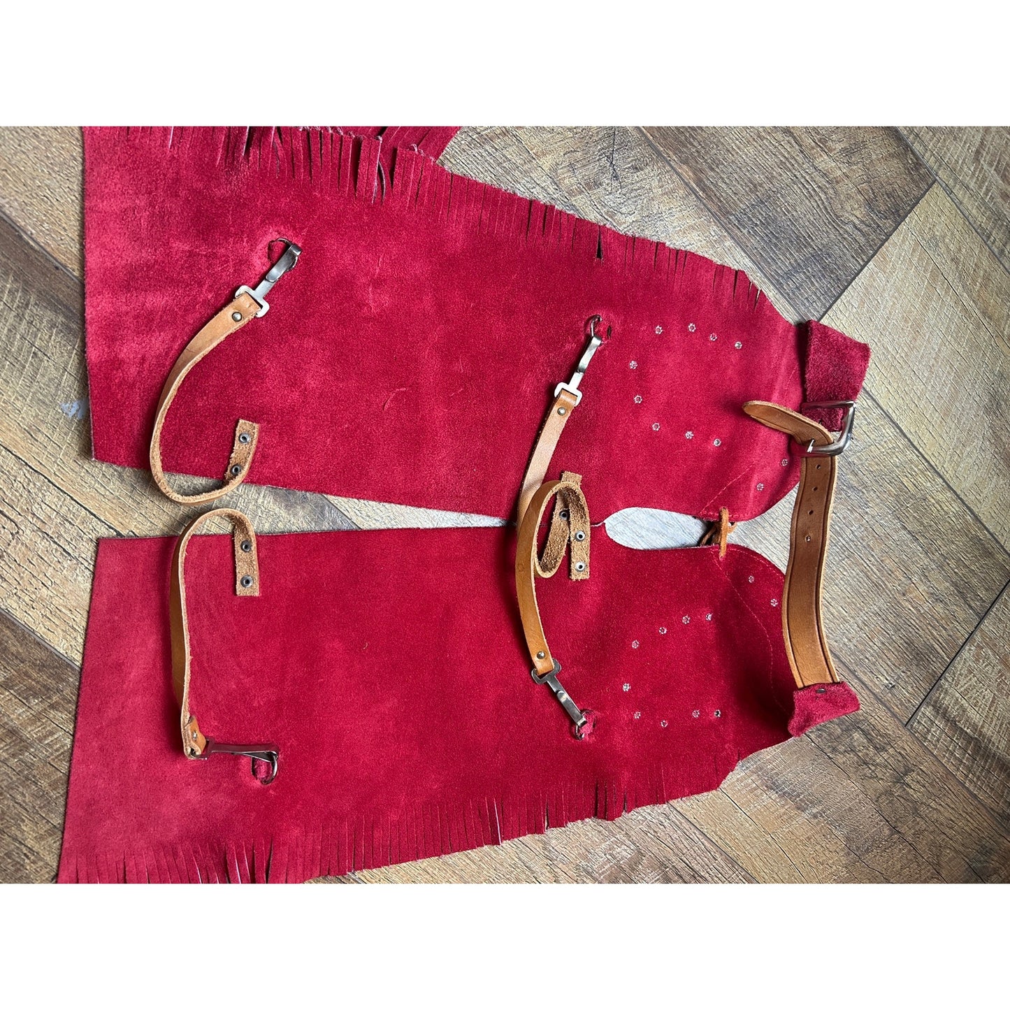 vintage sears suede red fringe rodeo western vest/ chap set 2-4T