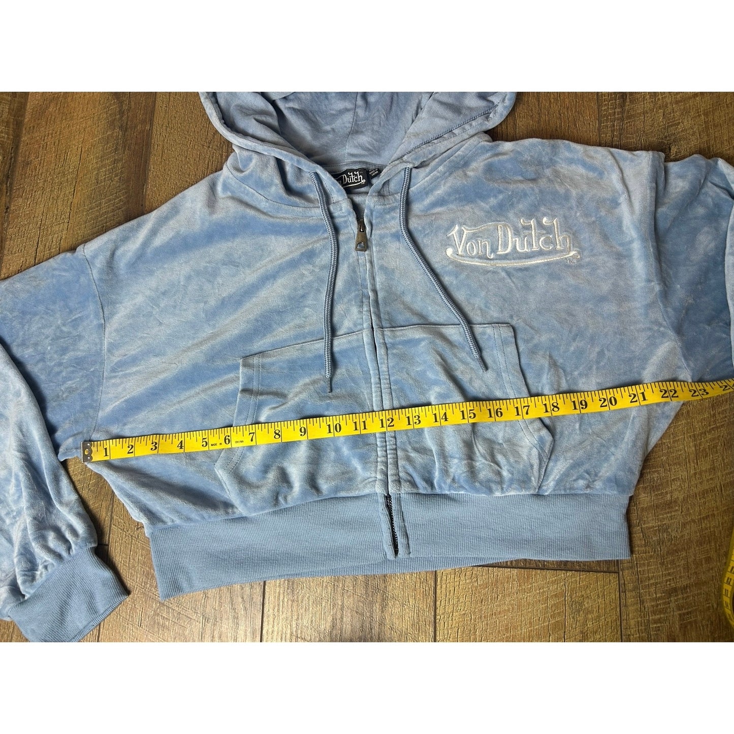Ensemble de survêtement Y2K Von Dutch en velours bleu clair – Style Juicy Couture court XL