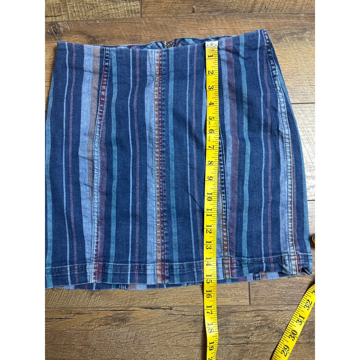 Free People Zip It Up Denim Mini Skirt Y2K Striped Blue Exposed Zipper