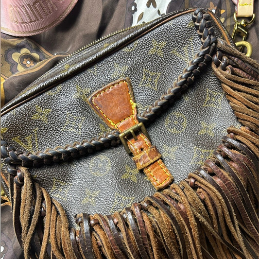 Upcycled Vintage Boho Brown Jeune Fille Fringe Louis Vuitton monogram leather