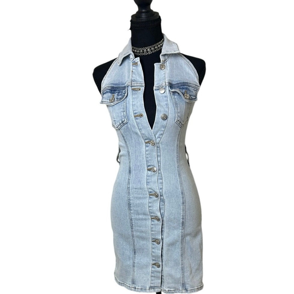 Mini-robe dos nu en jean bleu clair Forever 21 Y2K Taille XS Décontracté Cool Girl