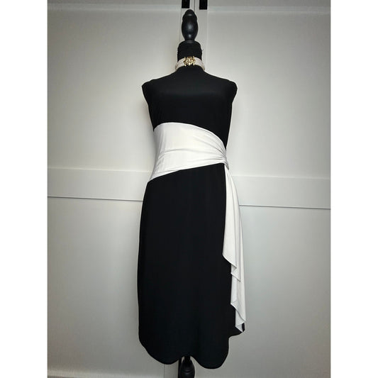 lauren ralph lauren size 8 contrast draped ruffle sleeveless cocktail dress