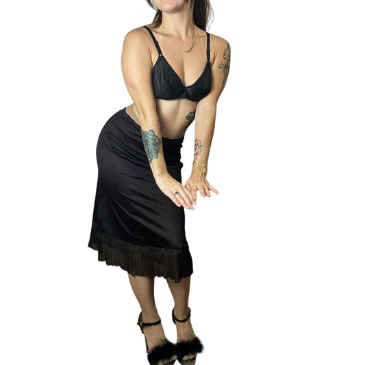 homemade black slip skirt with pleated trim size s/m