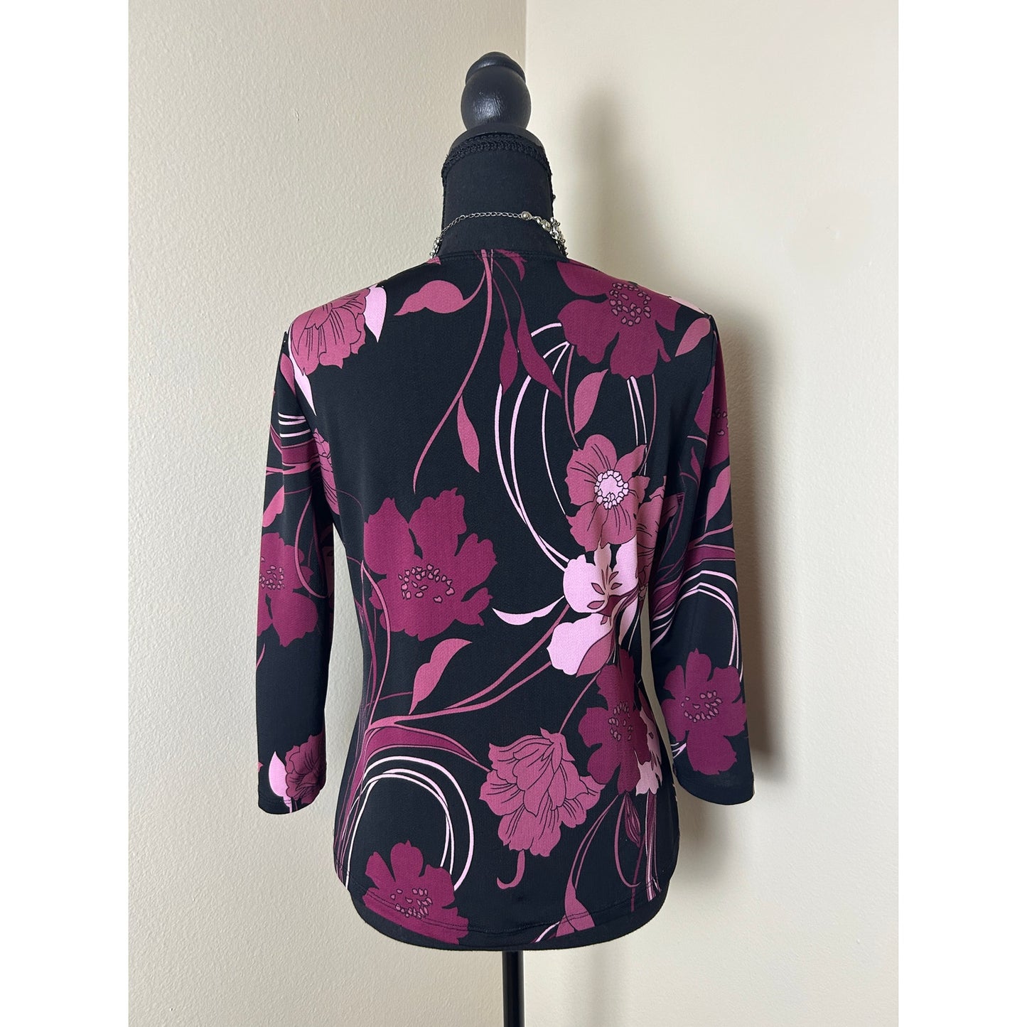 Y2K Dark Floral Mesh Top 3/4 Arm J.T.B. Grunge Fairy Größe S/M