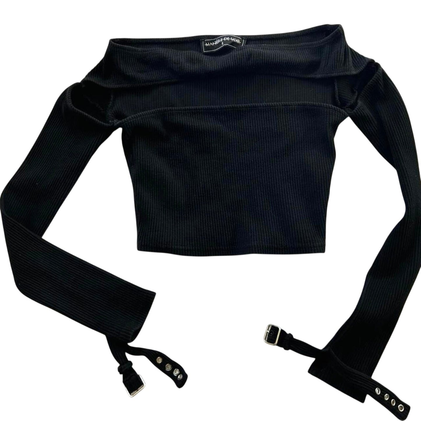 Maniere De Voir Cutout-Pullover mit Schnallendetail an den Ärmeln Euro Art Girl Grunge Strick