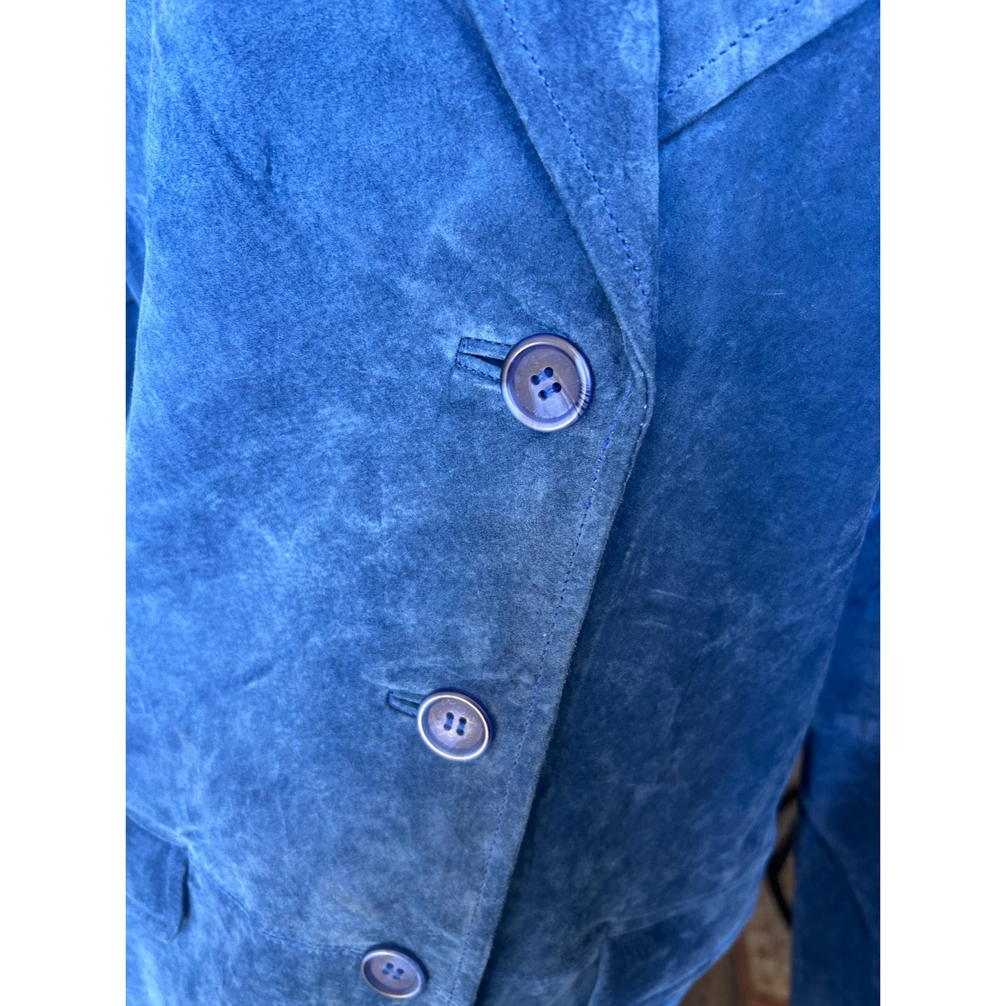 💙 Bagatelle Cobalt Blue Suede Blazer – Vintage Statement Suede – Size M
