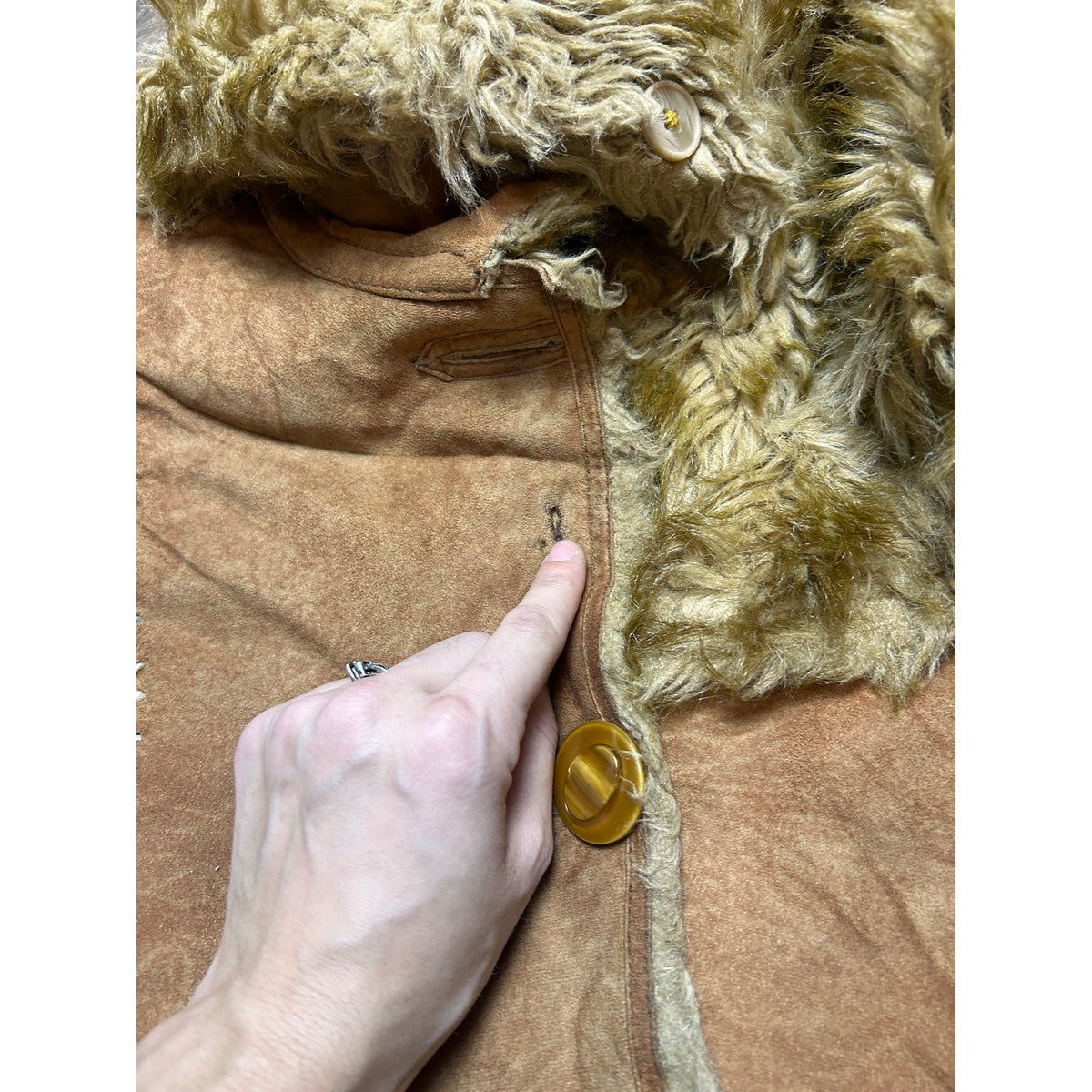 Liang Mei Qi Yao Shearling Jacket Size 52 Asymmetric Whipstitch Raw Hem Western Y2K