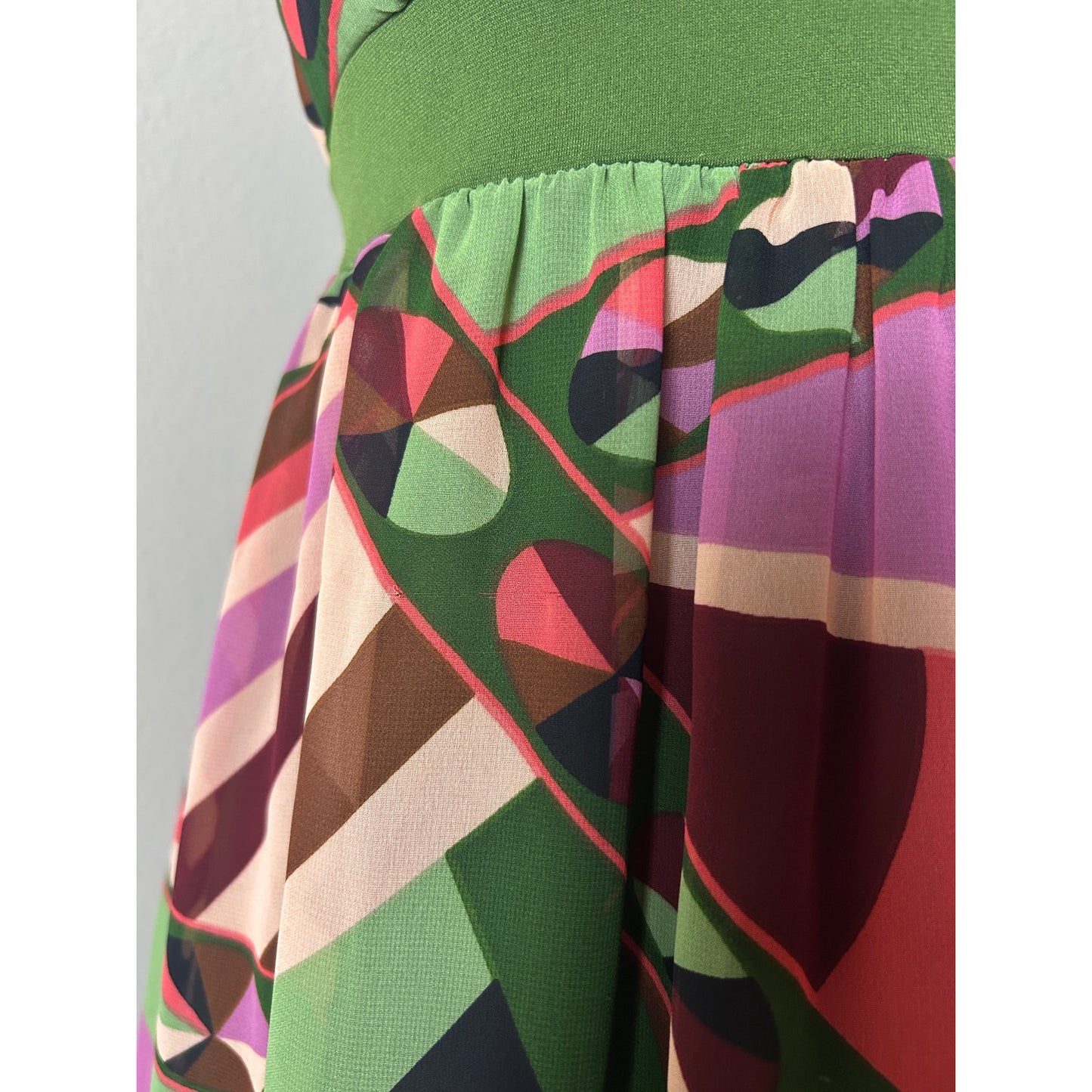 Robe Courte Vert et Rose Style Pucci Psychédélique Taille M Rétro Mod